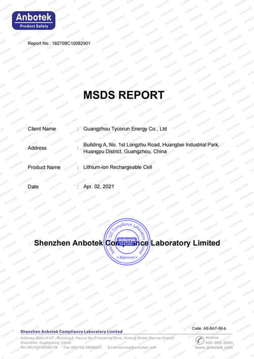 MSDS LiFePO4 32700