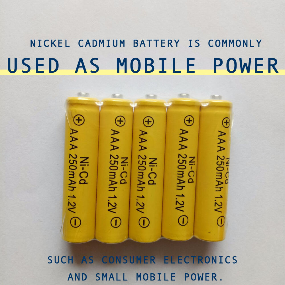 Nickel cadmium battery is commonly used as mobile power, such as consumer electronics and small mobile power