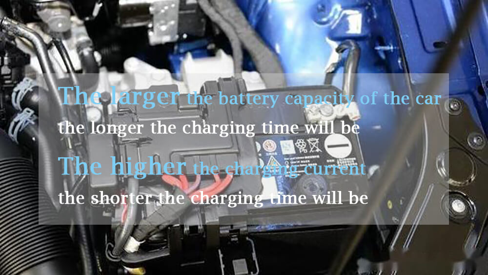 the larger the battery capacity of the car, the longer the charging time will be; The higher the charging current, the shorter the charging time