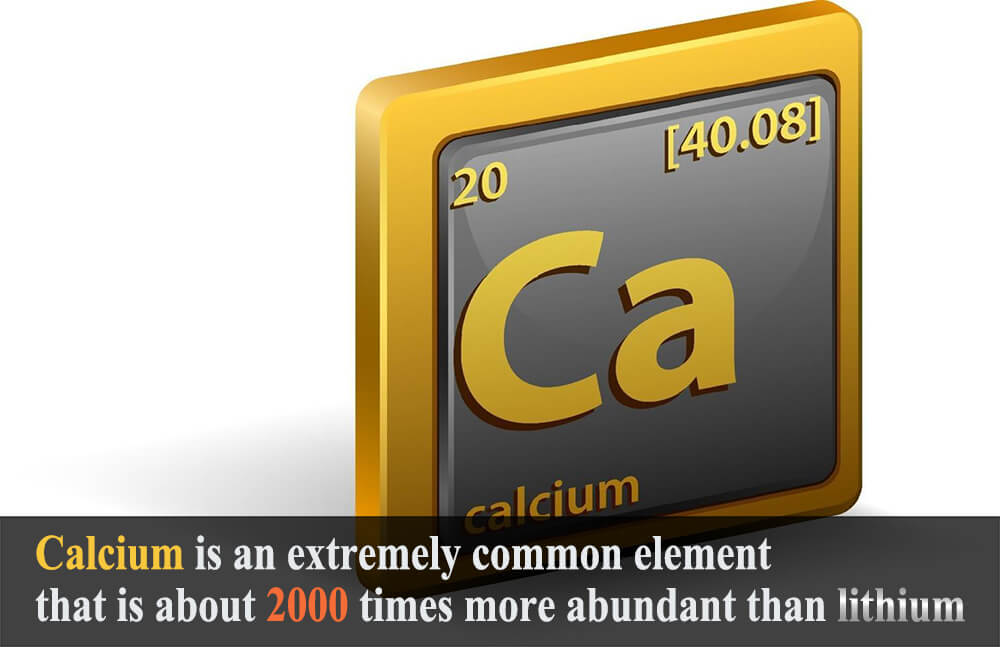 Le calcium est un élément extrêmement commun qui est environ 2000 fois plus abondant que le lithium.