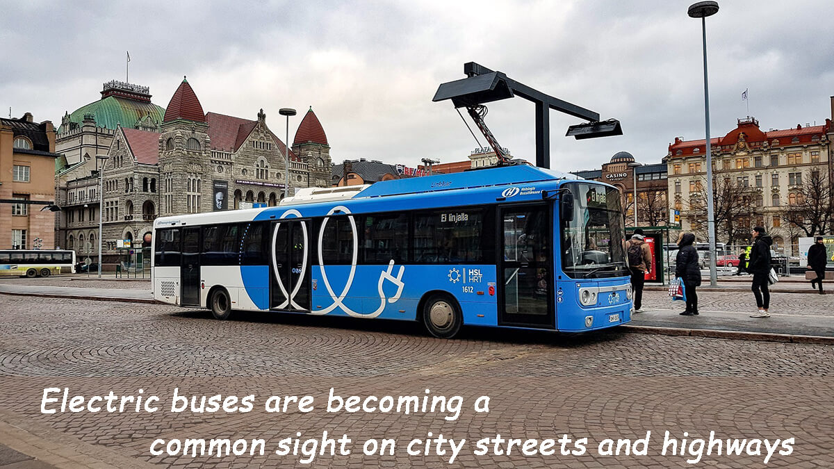 Electric buses are becoming a common sight on city streets and highways