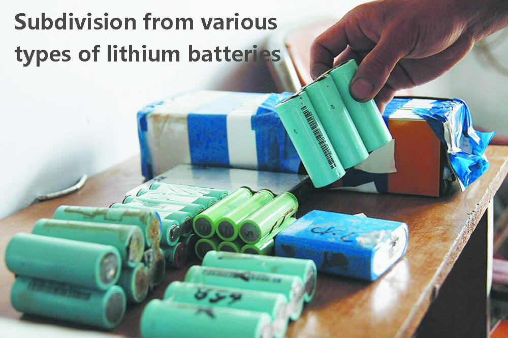 Subdivision de différents types de piles au lithium
