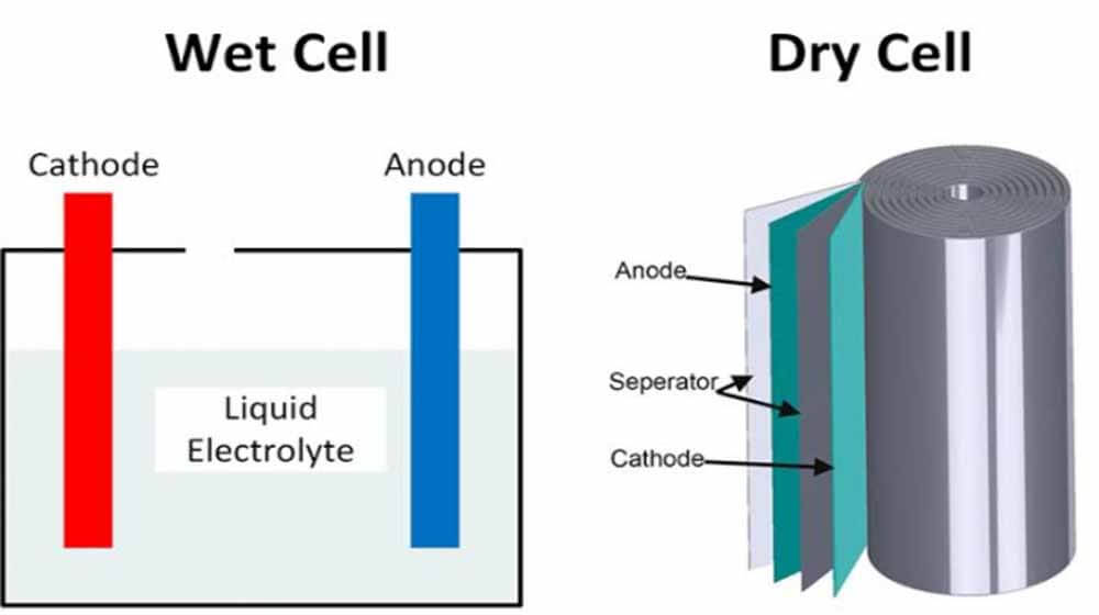 differences between the wet cell battery and the dry cell battery