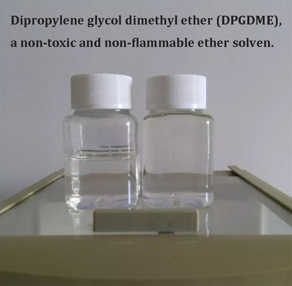 Dipropylene glycol dimethyl ether (DPGDME), a non-toxic and non-flammable ether solven.