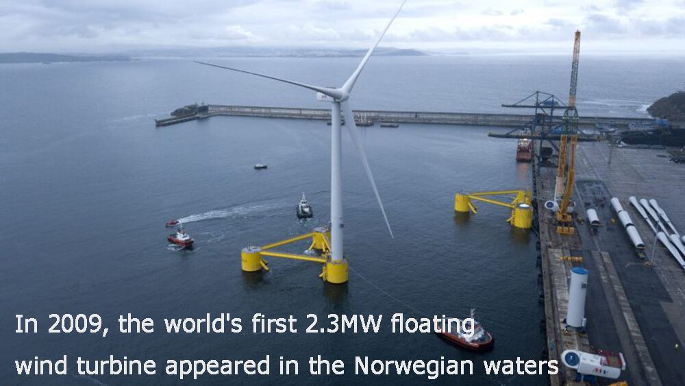 En 2009, la première éolienne flottante de 2,3 MW est apparue dans les eaux norvégiennes.
