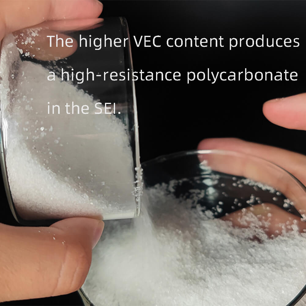 The higher VEC content produces a high-resistance polycarbonate in the SEI.