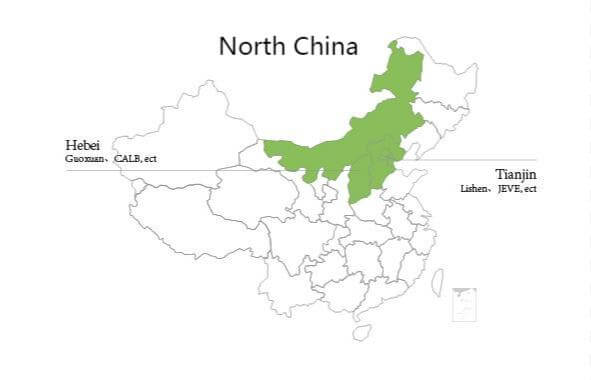 Distribución de empresas de baterías eléctricas en el norte de China