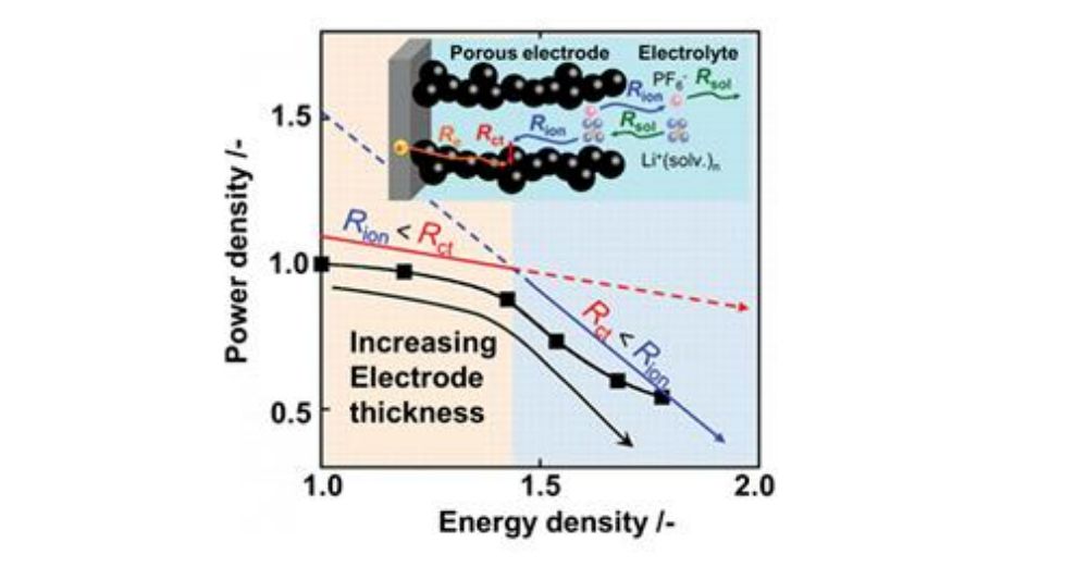 Charge transport in porous electrodes compared with electrodes of different thick electrode