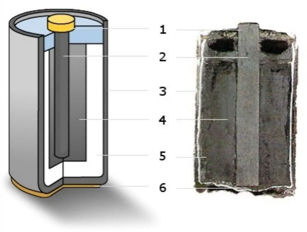 Cross section of zinc carbon battery