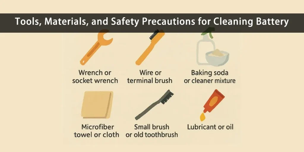 Tools, Materials, and Safety Precautions for Cleaning Battery Cables
